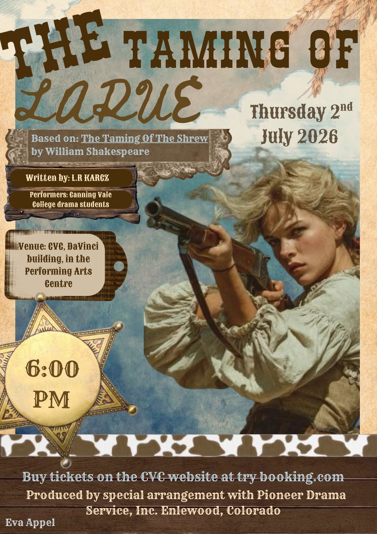 Poster for drama performance of The Taming Of LaRue